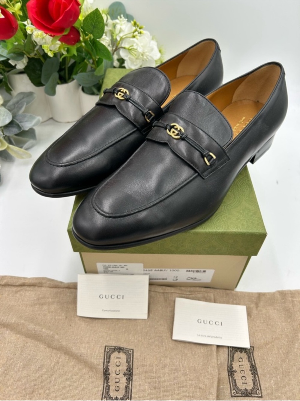Men’s Gucci interlocking G logo leather loafers size 12 made Italy - Picture 2 of 9